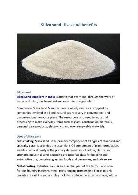 Silica sand- Uses and benefits