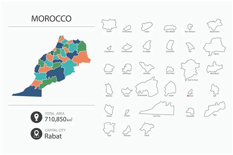 Map of Morocco with detailed country map. Map elements of cities, total ...