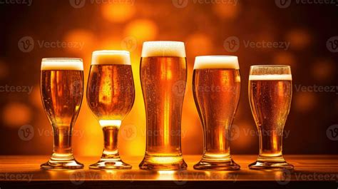 Draught beer in glasses on gold background. Generative AI 28248088 ...