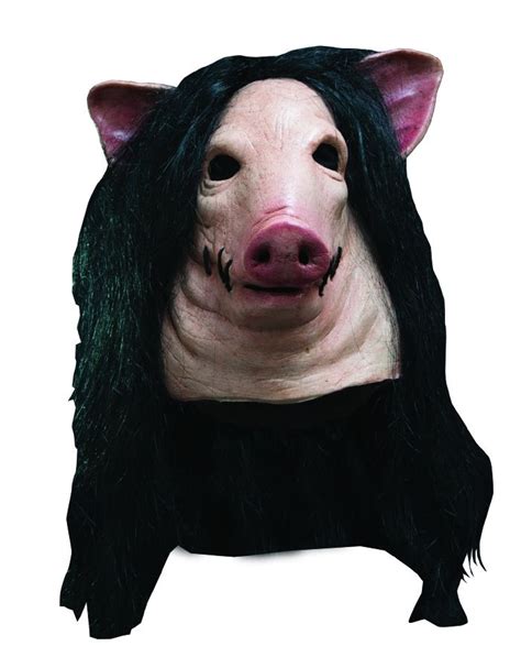 Saw Pig Horror Film Mask with black long hair - 1813A