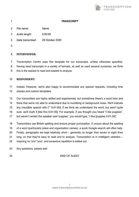 Example transcript templates - Transcription Centre