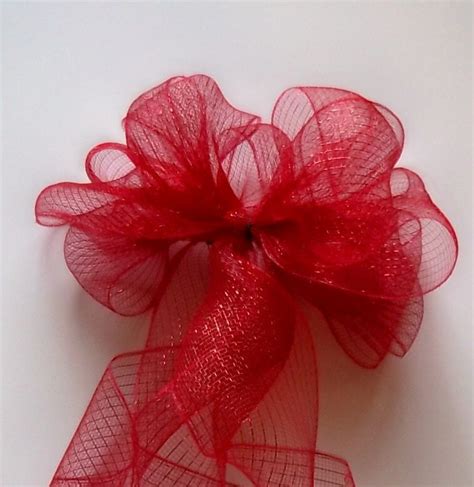 2 Red Deco Mesh Bows Christmas Bows Set of 2 by shannonkristina