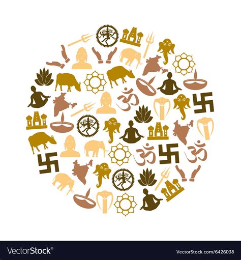 Hinduism religions symbols set of icons in circle Vector Image