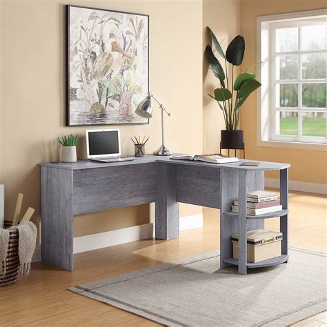 BELLEZE Kent L-Shaped Home Office Desk, Wood Corner Computer Desk ...