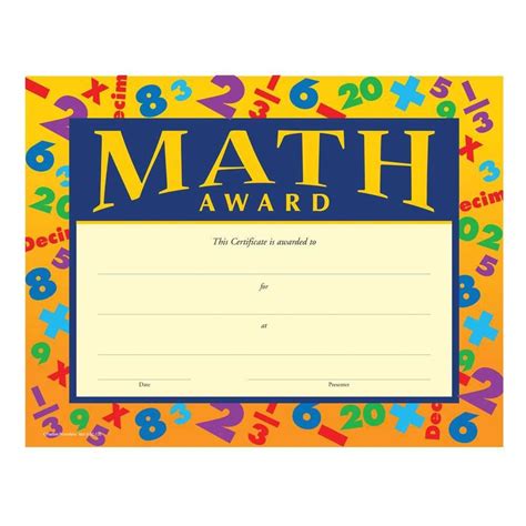 Math Award Gold Foil-Stamped Certificates for Math Certificate Template ...