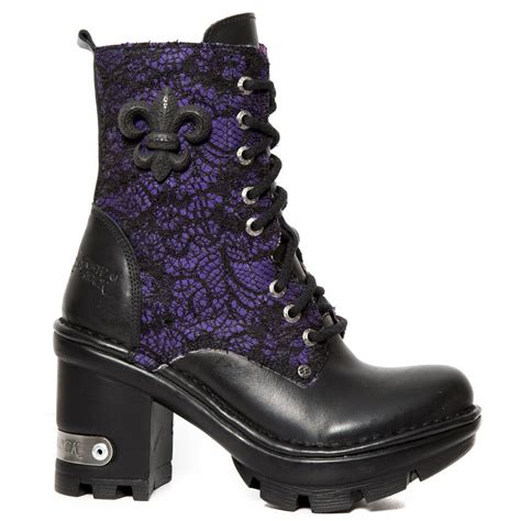 Lila-schwarze Damenstiefeletten M.NEOTYRE07T-S3 von New Rock | Goth ...