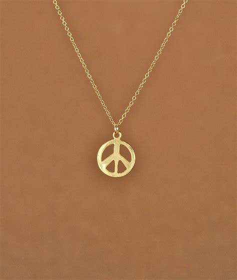 Gold peace sign necklace - peace necklace - delicate and dainty - a 14k ...