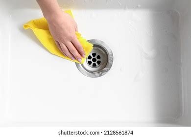 Woman Cleaning White Sink Wipe Closeup Stock Photo 2128561874 ...