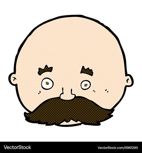 Comic cartoon bald man with mustache Royalty Free Vector