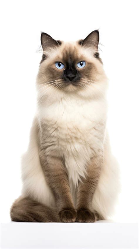 White and black Birman cat sitting on white background AI Generative ...