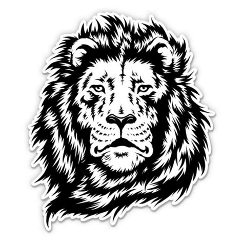 Lion Black and White - 3" Vinyl Sticker - For Car Laptop Water Bottle ...