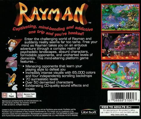 Rayman (1995) PlayStation box cover art - MobyGames