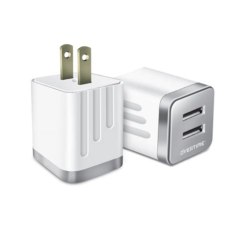 Overtime USB Wall Charger (2 Pack), Dual USB Power Adapter, Fast ...