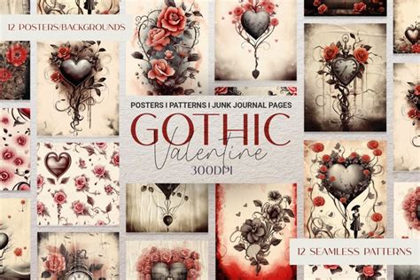 Gothic Vintage Valentine Posters and Patterns