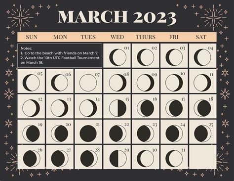 2025 Moon Phases Calendar Printable March 2023 - Alvira Shoshana