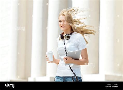 With wind in hair Stock Photo - Alamy