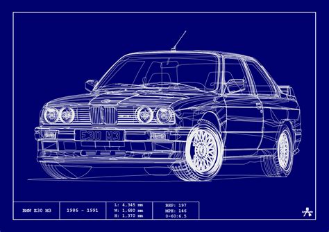 POSTER - BMW E30 M3 BLUEPRINT - (A4 A3 A2 Sizes) - Technical Drawing ...