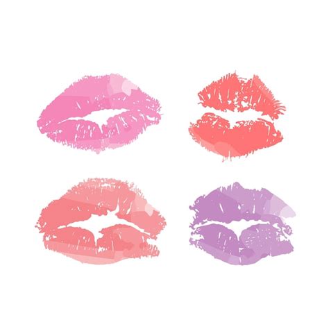 Premium Vector | Drawn watercolor lips of different colors, kiss