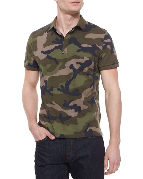 Lyst - Valentino Camo-print Pique Polo Shirt in Natural for Men