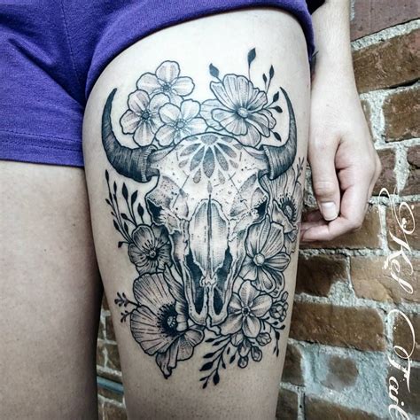 Feminine Cow Skull Tattoo