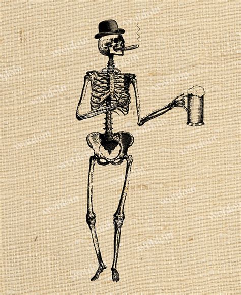 Skeleton in Hat Smoking Cigar Drinking Beer Party Bones Chillin ...