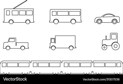 Land transport vehicles set outline Royalty Free Vector