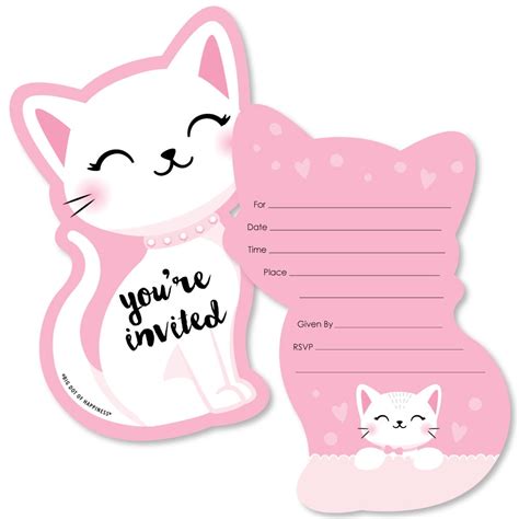 Purr-FECT Kitty Cat - Shaped Fill-in Invitations - Kitten Meow Baby ...