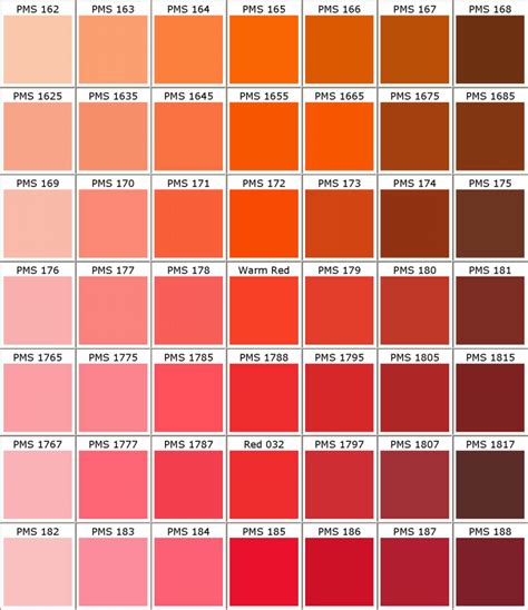 Pantone Color Chart Red