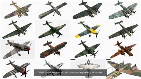 WW2 fighter bomber aircraft collection airplanes VR / AR / low-poly ...