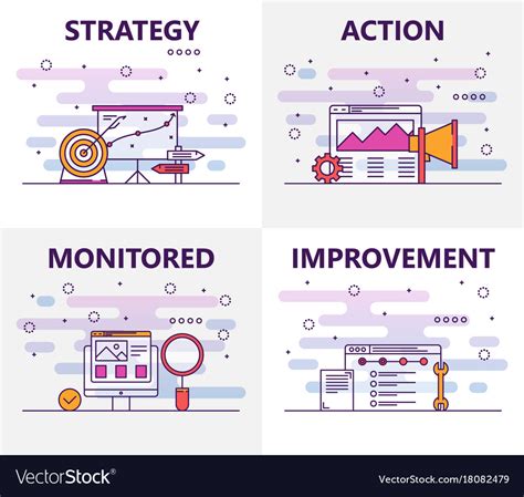 Thin line flat design action plan concept Vector Image