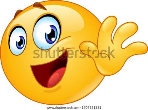 Happy Emoji Emoticon Waving Goodbye Saying Stock Vector (Royalty Free ...