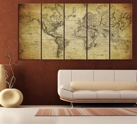 Vintage WORLD MAP Canvas Print on Old World - Old World Map 5 Piece ...