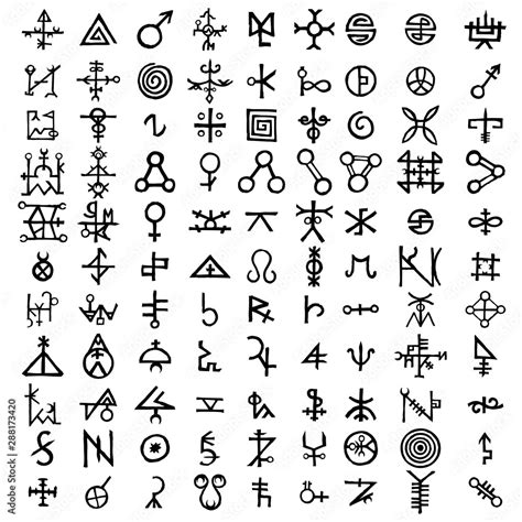 Big set of esoteric symbol design elements. Imaginary handwritten ...