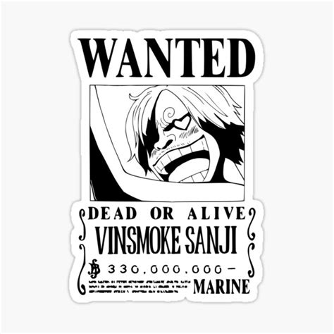 "Sanji Wanted Poster - Black Vector - No Background" Sticker for Sale ...