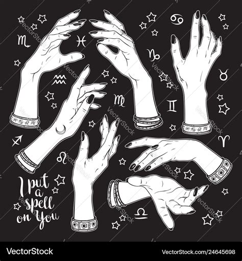 Hand drawn set female witches hands Royalty Free Vector