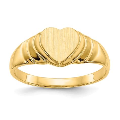 JewelryWeb - 14k Yellow Gold Heart Signet Ring - 2.2 Grams - Size 6 ...