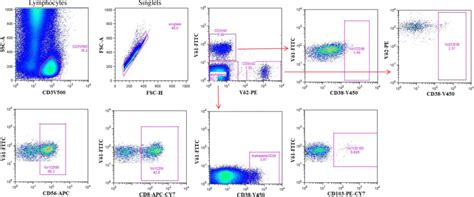 Gating of gamma delta T cells sub-populations and different markers ...