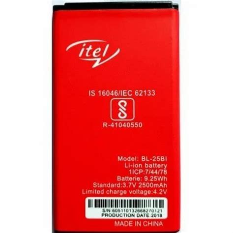 Itel Lithium Ion Mobile Battery, Battery Capacity: 2500mAh, Voltage: 3. ...