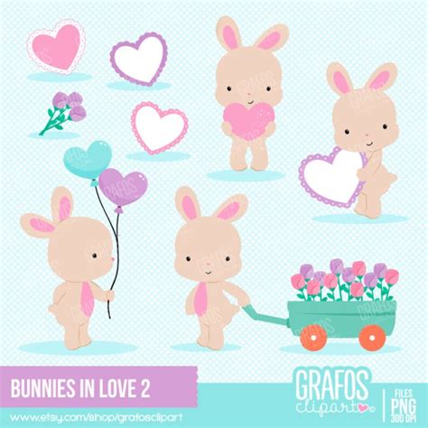 BUNNIES IN LOVE 2 Digital Clipart Set Bunnies Clipart | Etsy UK