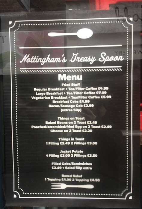 Nottinghams Greasy Spoon – Menu – The Nottingham Food Blog