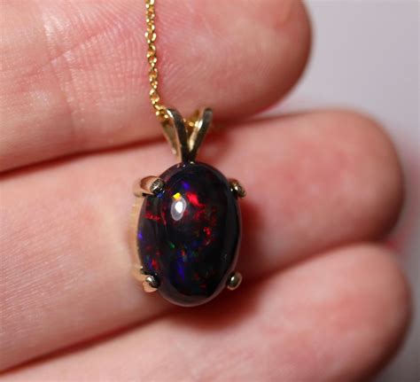 Black opal necklace, opal pendant, large opal pendant, black fire opal ...