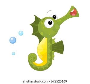 Cartoon Happy Funny Looking Seahorse Stock Illustration 672471574