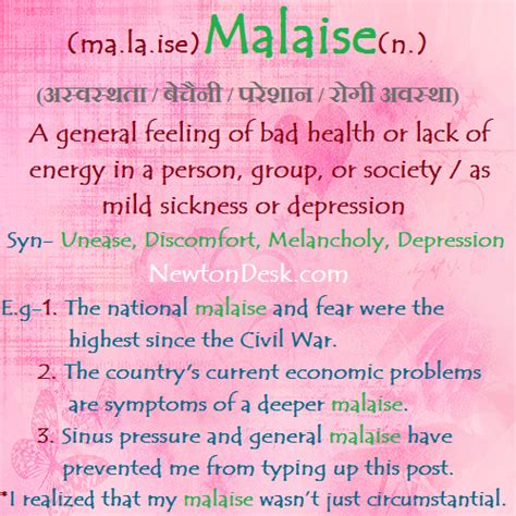 Malaise - Physical Discomfort (As Mild Sickness or Depression) | Vocab