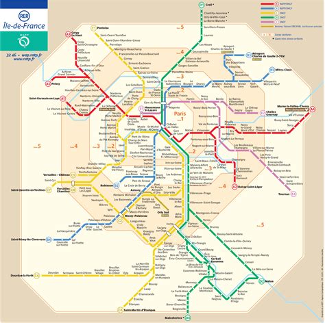 Mapa y plano de tren urbano (rer,transilien) de París : estaciones y lineas