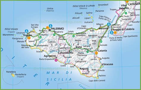 Found on Bing from ontheworldmap.com | Large maps, Sicily, Map