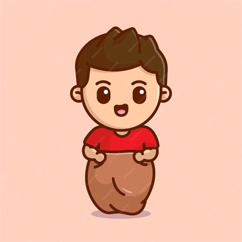 Premium Vector | Cute boy sack race cartoon vector illustration ...