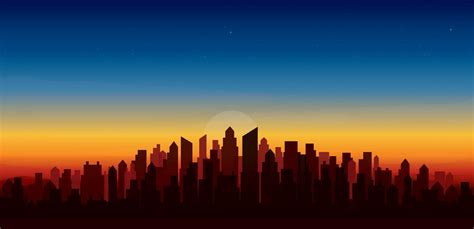 modern city skyline sunset landscape backgrounds vector illustration ...