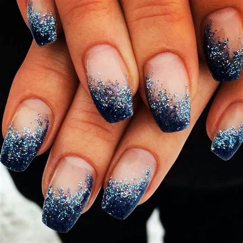 Navy blue glitter french using Light Elegance hard gel. | Glitter ...