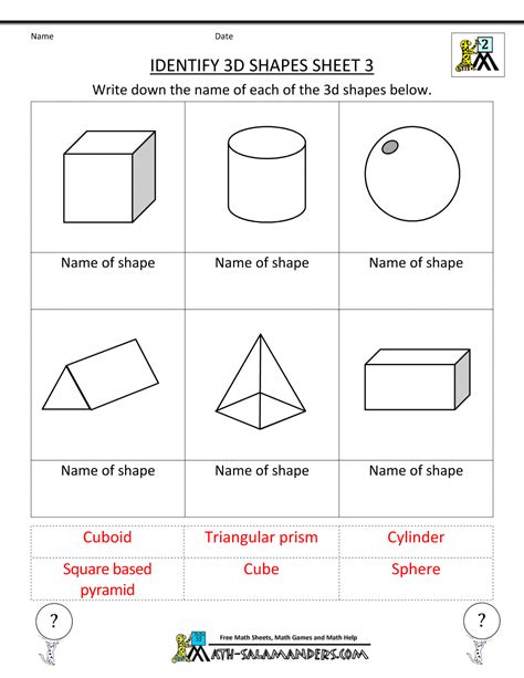 3d Shapes Worksheets