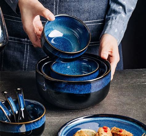 Handcrafted Japanese Dark Blue Ceramic Dinnerware Set Dinner | Etsy